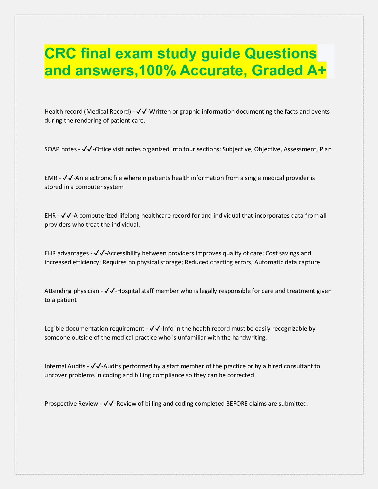 Preview image for CRC final exam study guide Questions  and answers,100% Accurate, Graded A+